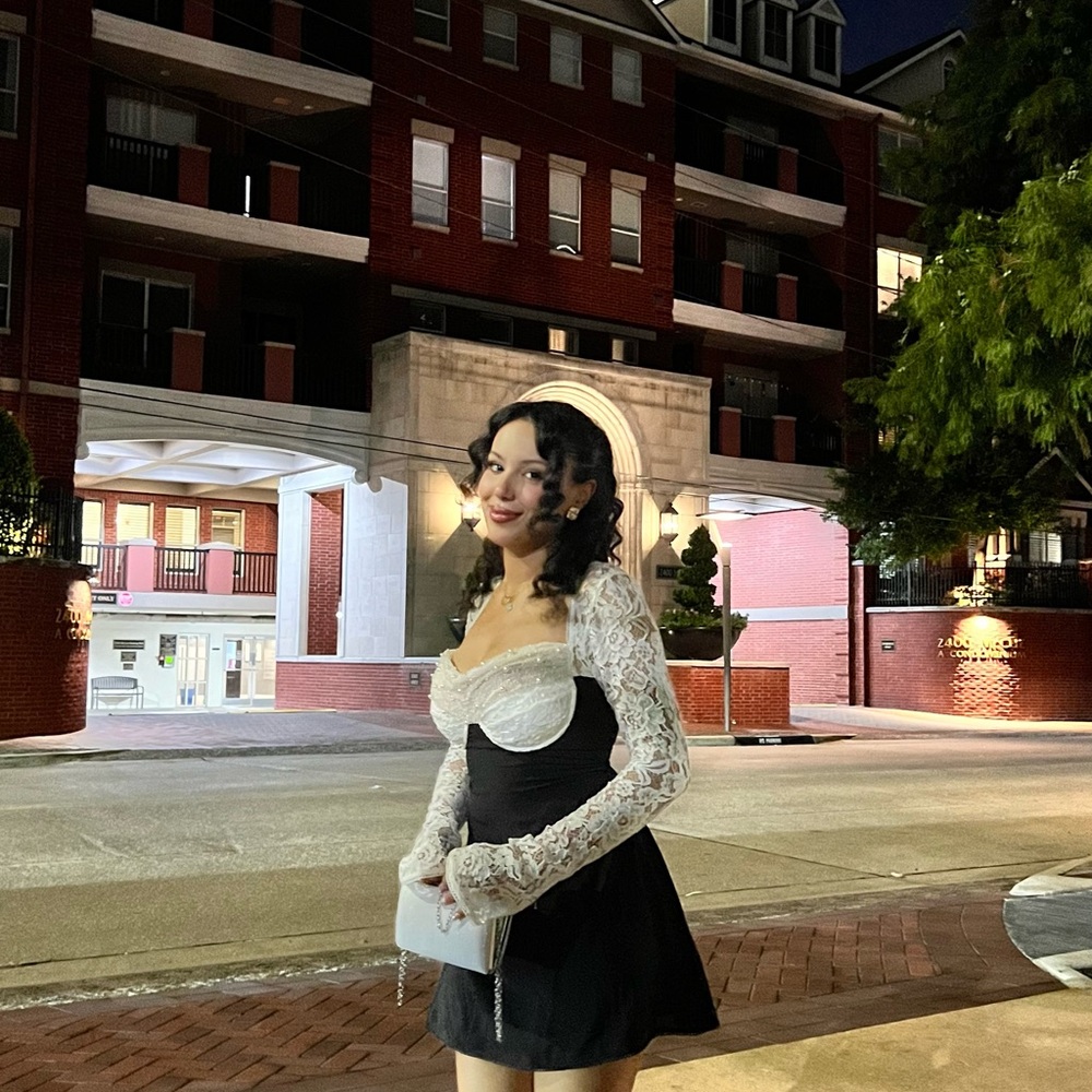 Elegant Black and White Lace Mini Dress